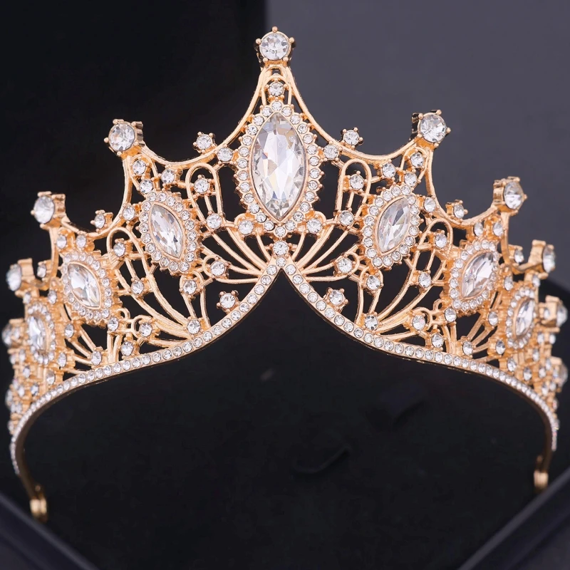 Gold Color Crystal Tiara Crown Party Prom Tiaras And Crowns Diadem For Women Bridal Wedding Hair Accessories Jewelry Crown Gifts