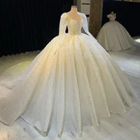 White Ball Gown Custom Wedding Dress 2025 Lace & Sequins