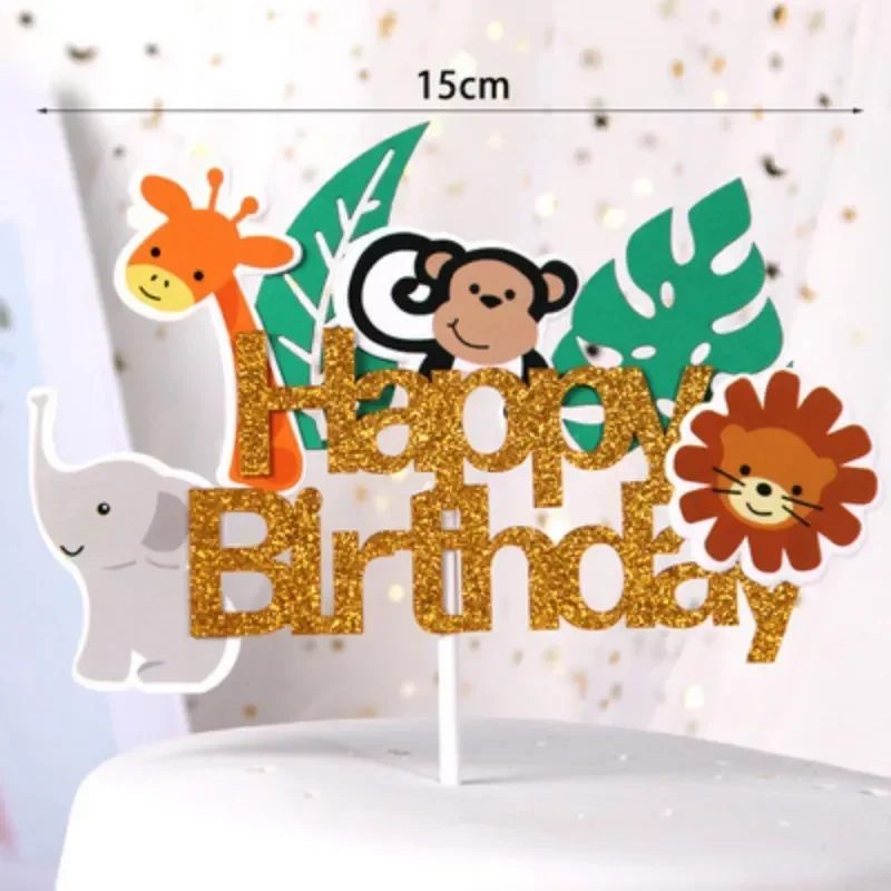 Animal Cake Decor Happy One 1st Birthday Party Jungle Forest Fox Safari Squirrel Hedgehog Cake Topper Baby Shower Kids Baking