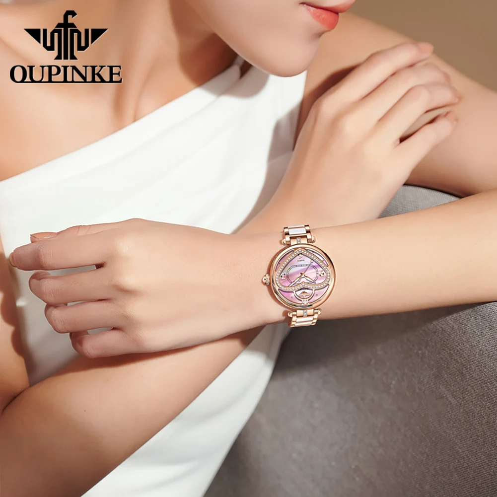 OUPINKE 3272 Women's Watch Imported Quartz Movement Fashion Watch For Women Ceramic Steel Strap 50M Waterproof Woman Wristwatch