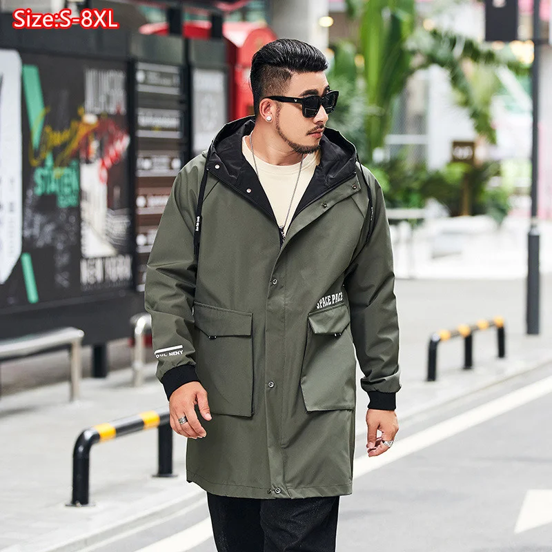 

Men Winter Jacket Coat Hooded Warm Trench Long Overcoat 2024 Man Windbreaker Plus Size 5XL 6XL 7XL 8XL Loose Autumn Clothes