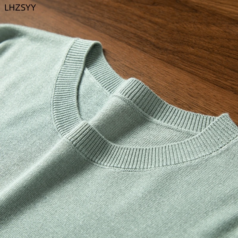 LHZSYY High-end Thin 85%Mulberry silk 15%Cashmere Sweater New Long-Sleeve Pullover Men' Business Leisure Worsted Knit Base Shirt 6