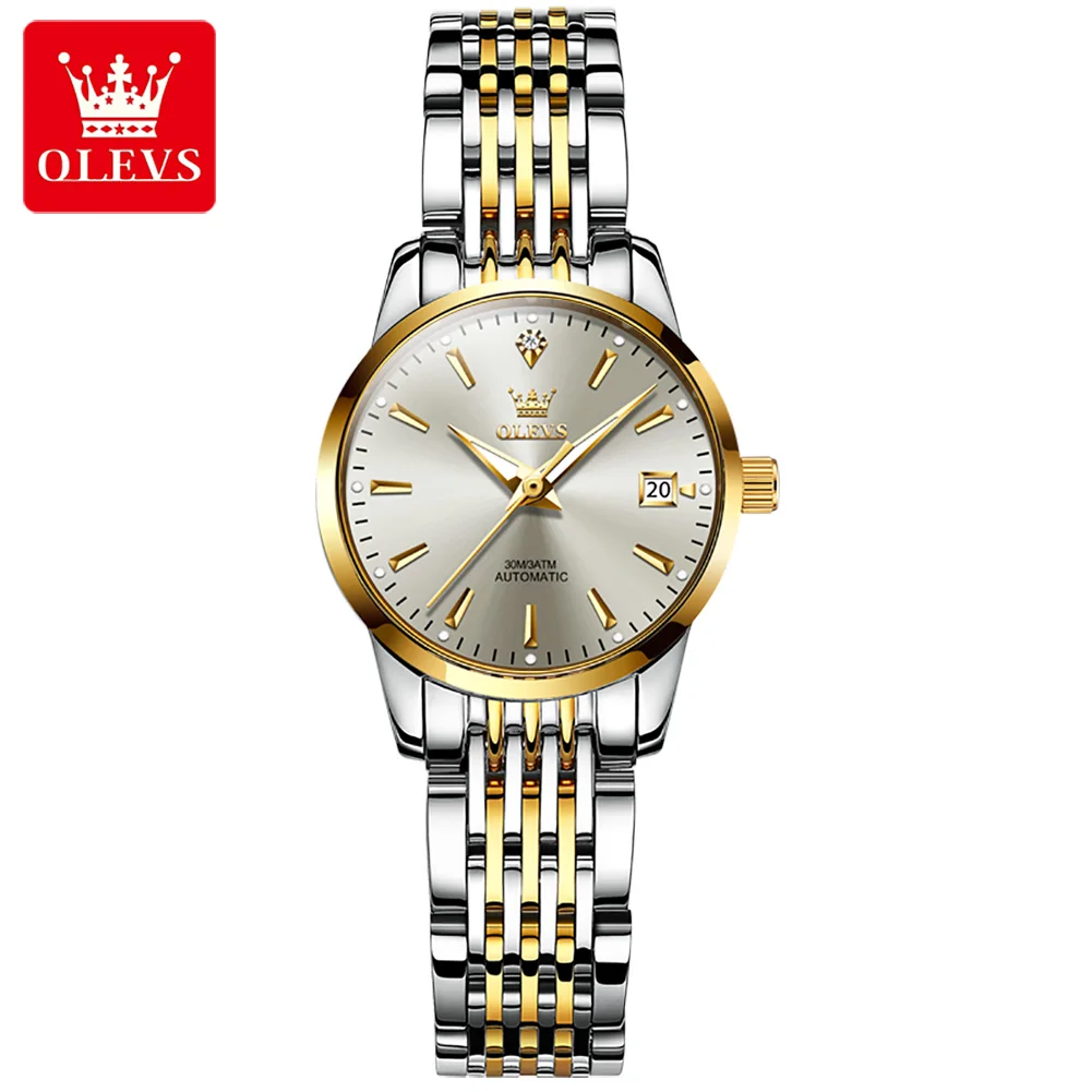 OLEVS Luxury Women's Automatic Waterproof Stainless Steel Watch with Casual Design