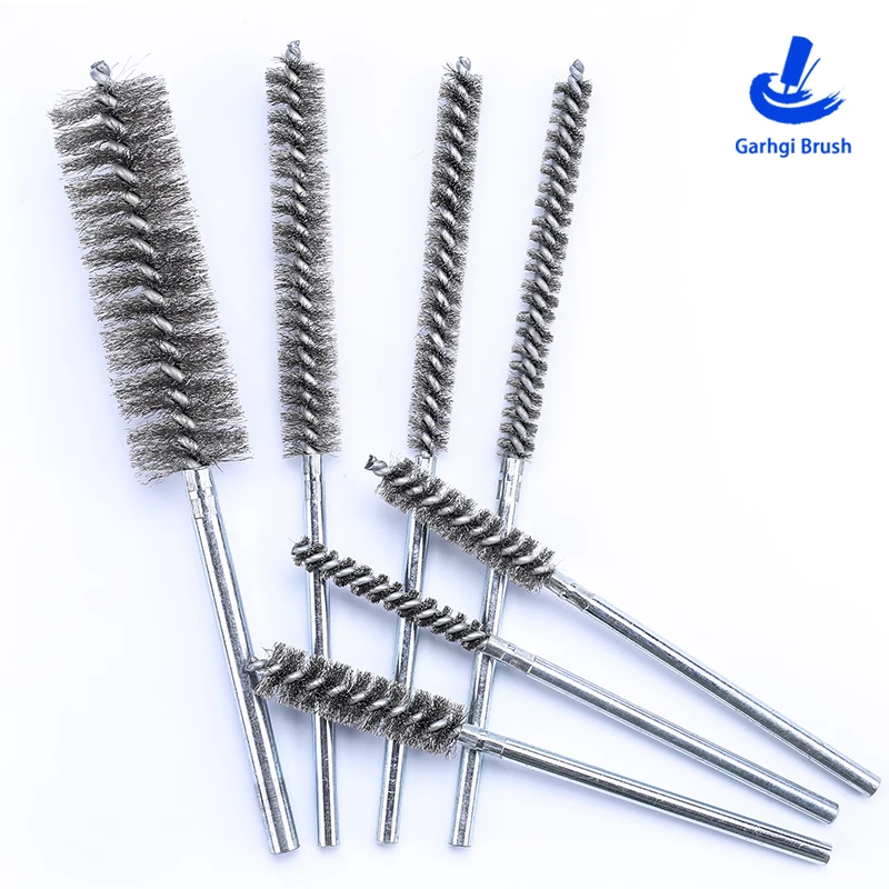 Stainless Steel Wire Pipeline Brushes in Twisted-in-Wire for ID Deburring Polishing Rust Removing Tube Cleaning Hand Tools Drill