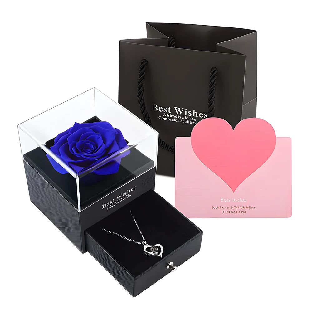 Konservierte Rose Geschenkbox Mit Herz-Halskette Für Mama | Acryl-Display, Schmuckschatulle, Muttertagsgeschenk