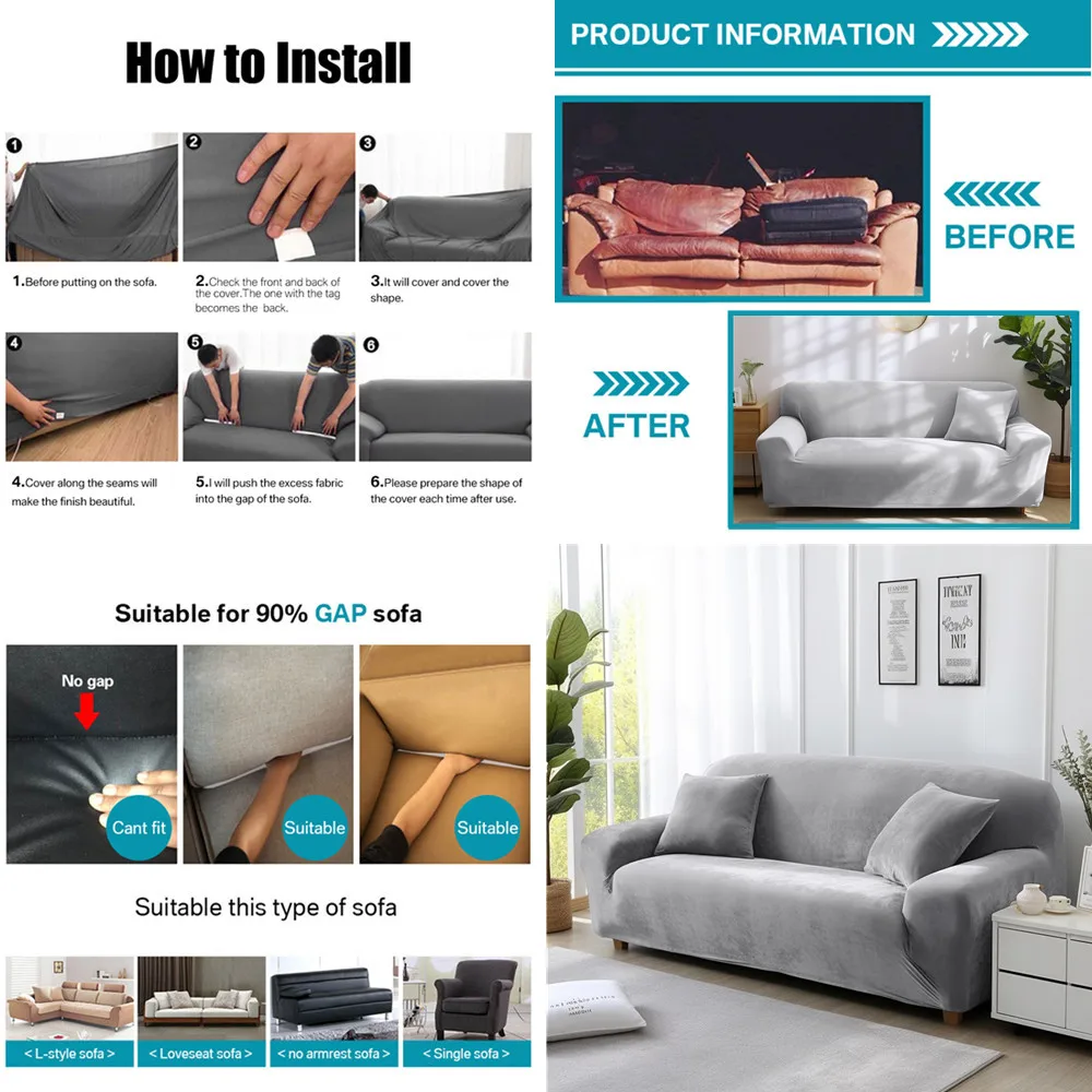 Velvet Sofa Cover Thick Elastic 1/2/3/4 Seater Sofa Cover for Living Room Velvet Plush L Shaped Corner Sofa Cover Couch Cover 4