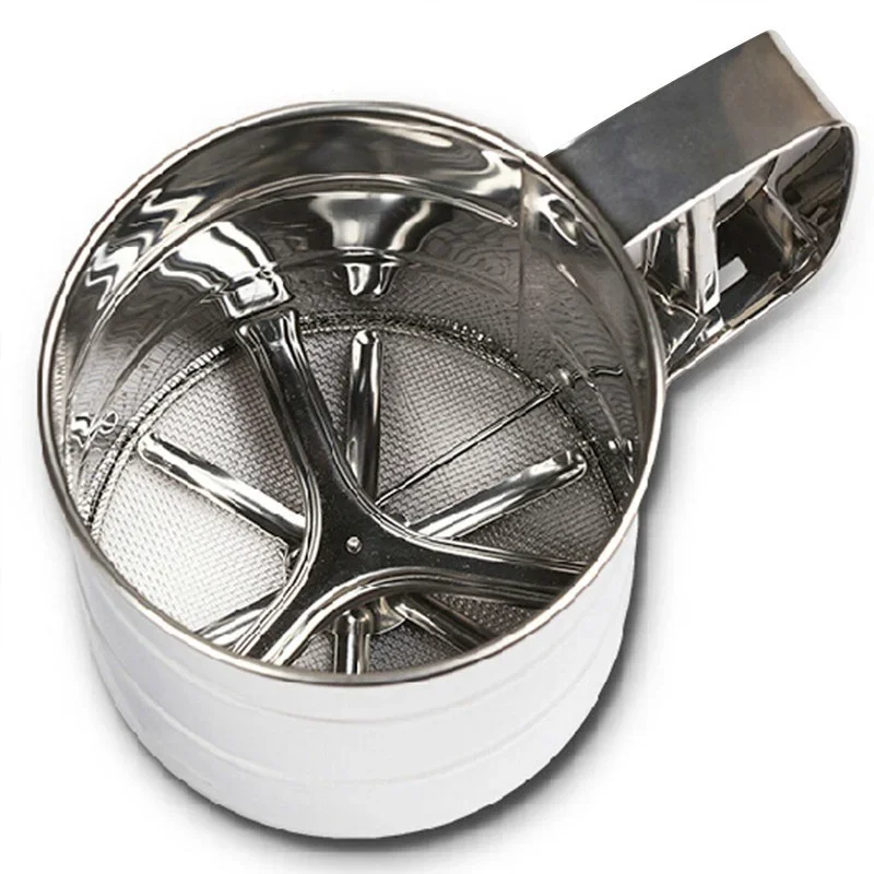 Stainless Steel Mesh Flour Sifter Mechanical Baking Icing Sugar Shaker Sieve Cup Shape Bakeware Baking Pastry Tools