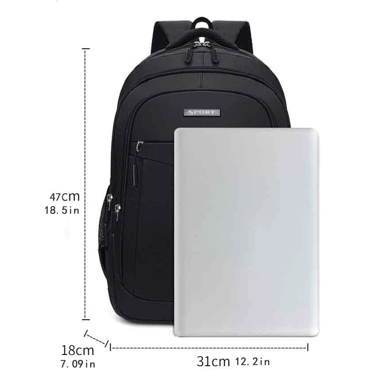 Men's Backpack - large capacity black laptop bag, adjustable strap and multiple compartments, leisure travel bag