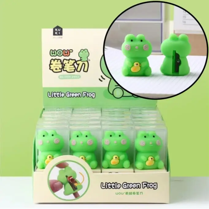 

24 pcs/lot Creative Frog Pencil Sharpener Cute Hand Mechanical Cutter Knife stationery gift school supplies