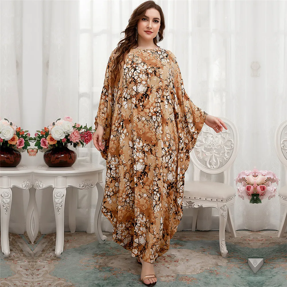 

Ramadan Print Long Dress Kaftan Women Batwing Sleeve Free Size Muslim Loose Abaya Islam Dubai Arab Saudi Robe African Dresses