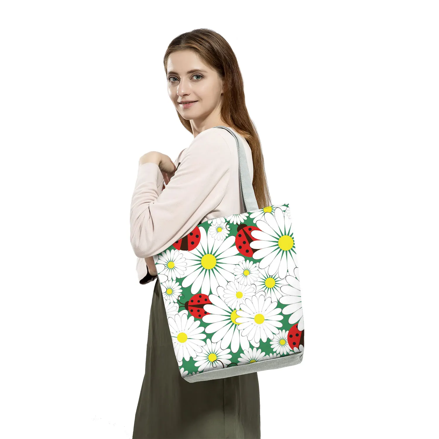 Customized Bright Colors Floral Print Tote Bag For Women Shoulder Bag Ladies Fashion Handbag Large Capacity Shopping Totes Bags