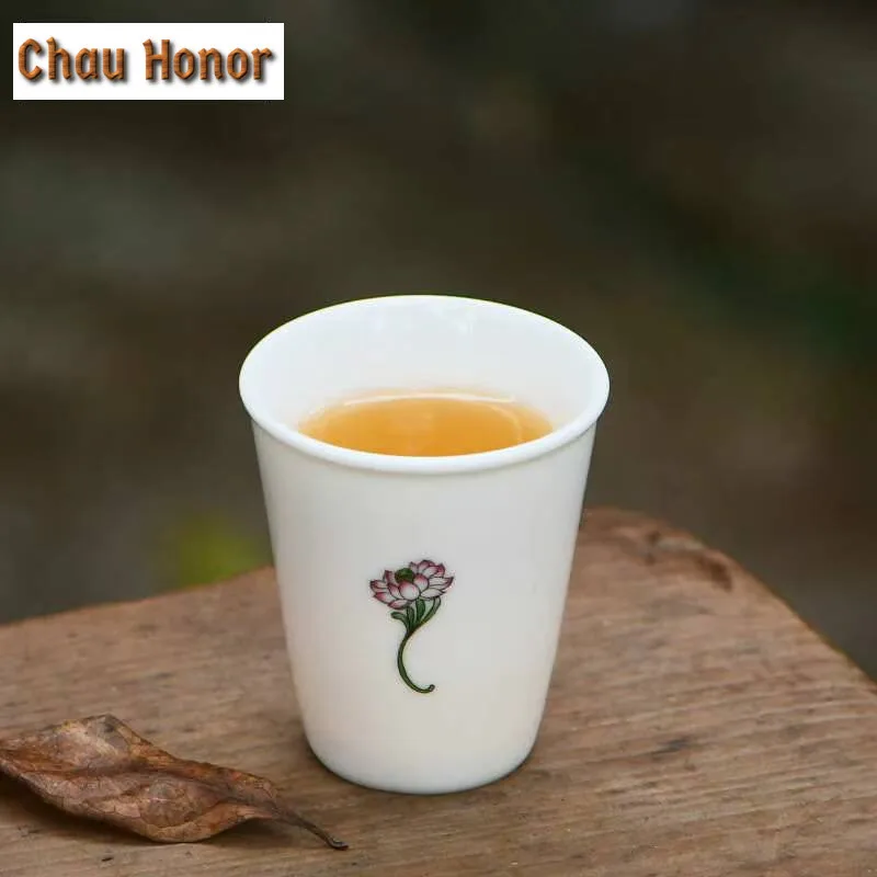 2pc/set Dunhuang Flower Blossom Ceramic Teacup Dehua White Porcelain Small Snifter Wine Cup Zen Lotus Master Cup Teaware 50ml