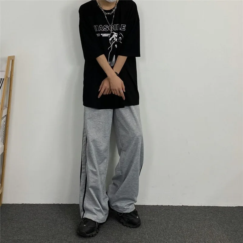 QWEEK Baggy Jogger Black Sweatpants Sports Korean Fashion Striped Women's Pants Jogging Casual Wide Leg Trousers Summer Thin