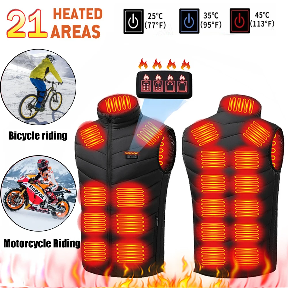 21 Zone Heated Vest Men Women USB Electric Self Heating Thermal Vest Hunting Hiking Warm Motorcycle Riding Jacket M-4XL