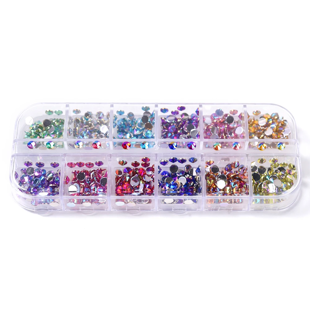 

600Pcs/Pack Nail Art Flat Back Crystal Rhinestone 4.0mm Dazzling Diamonds Manicure Tip 3D Decoration 12 Grid Nails Accesorios