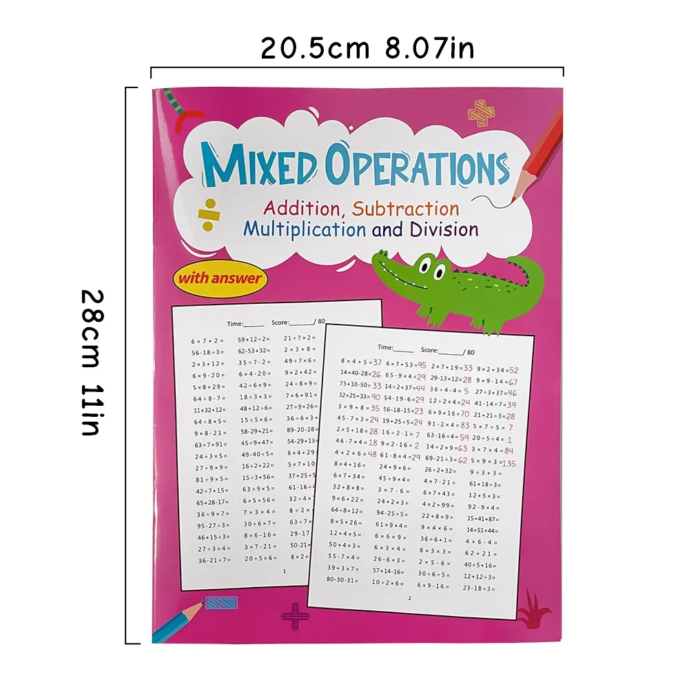 24 Pages Mixed Operations of Addition Subtraction Multiplication Division Math Workbook with Answer Math Practice for Children 4
