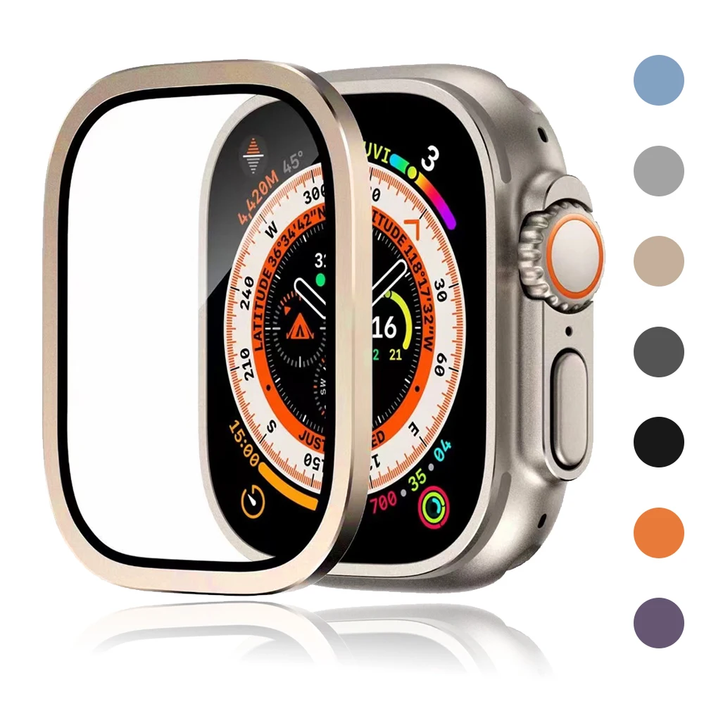 TemperedGlassforAppleWatchUltra49mmScreenProtectorMetalFrame