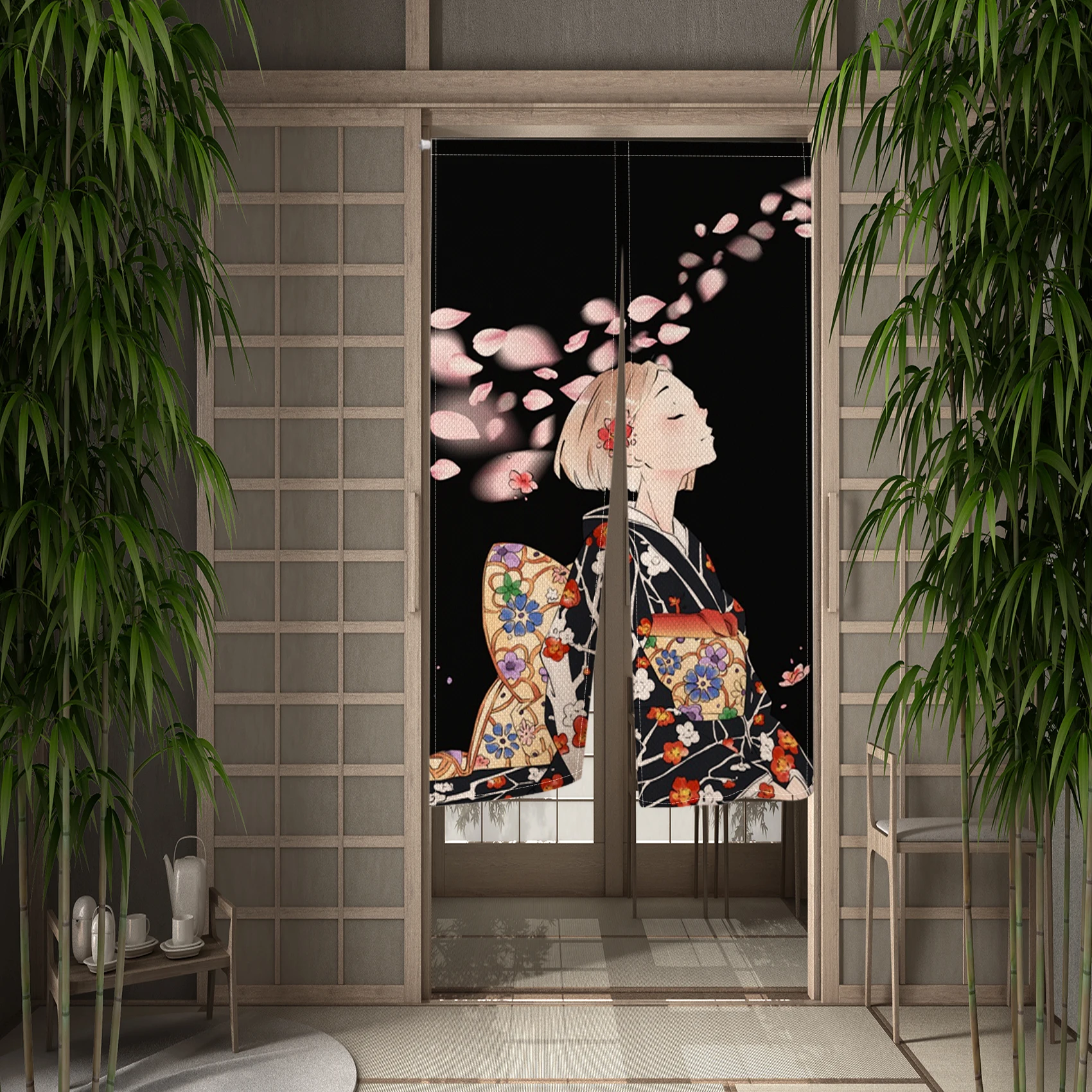 Geisha Japanese Style Door Curtain Ladies Kitchen Bedroom Bathroom Izakaya Wind And Moon Place Partition Half Curtain Decoration 2