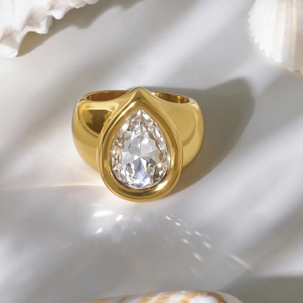 Ovaler Ring mit weißem und rosa Zirkon für Damen, neuer Ring aus 18 Karat vergoldetem Edelstahl für Mädchen, luxuriöser Schmuck, wasserdicht – Detail 10