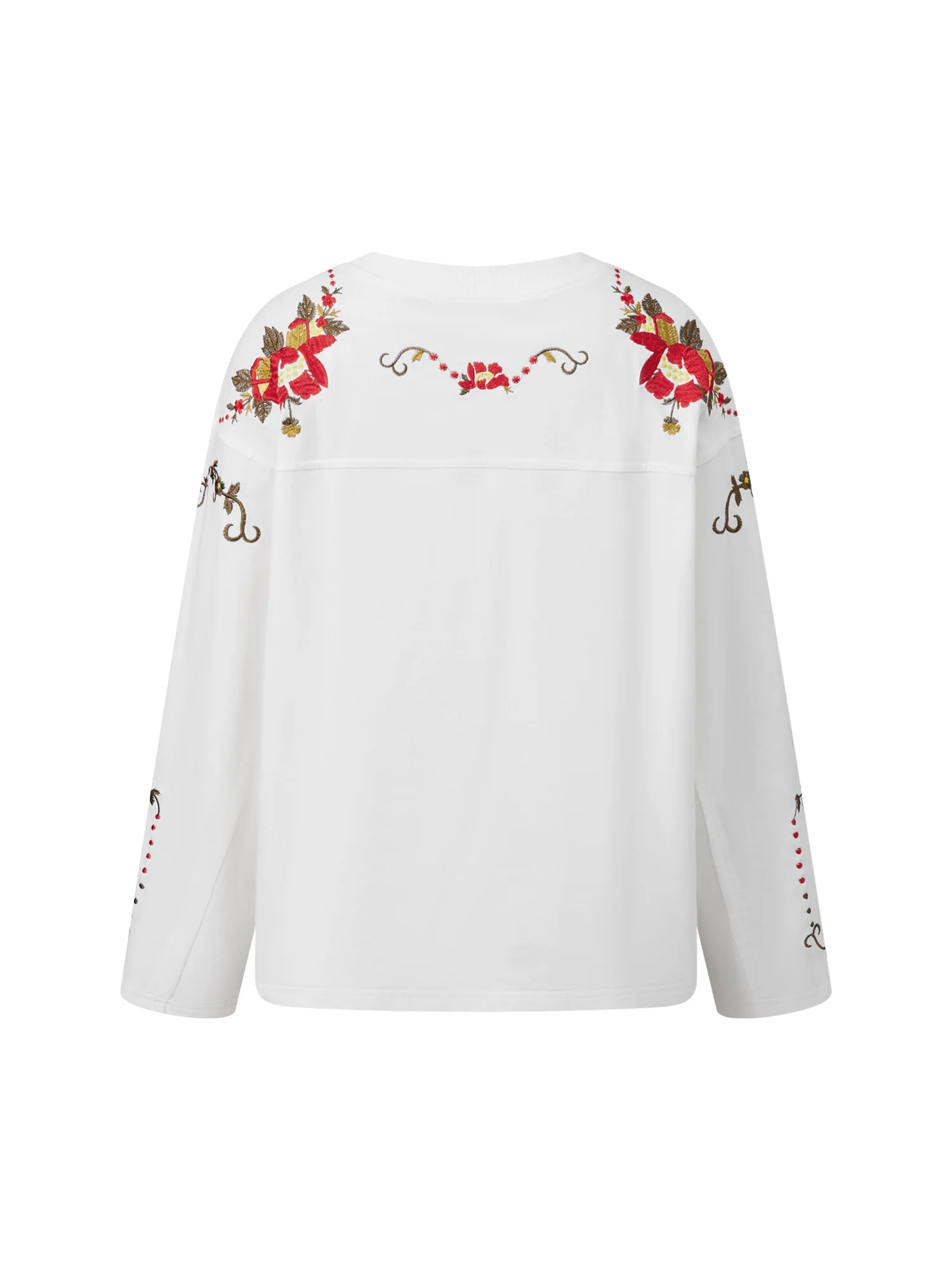 Women s Fall Fashion Long Sleeve Round Neck Floral Embroidered Loose Fit Tunic Top for Casual Wear