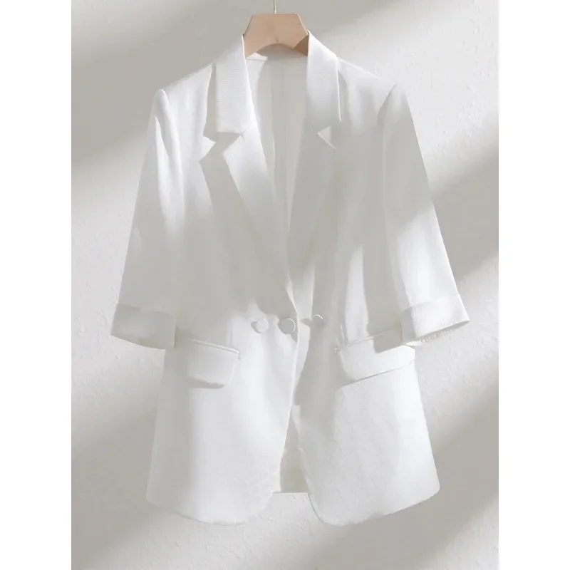 

Spring Summer Blazer Women White Green Black Half Sleeve Office Ladies Business Work Wear Formal Jacket Coat