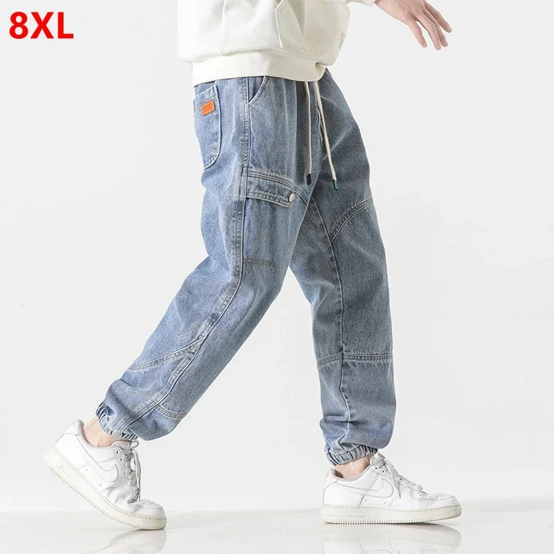 남성용 신축성 허리 플러스 사이즈 청바지, 7XL, 6XL, 타이드 스트레이트, 느슨한 바지, 와이드 레그, 8XL, 헐렁한 청바지, 용수철 신제품