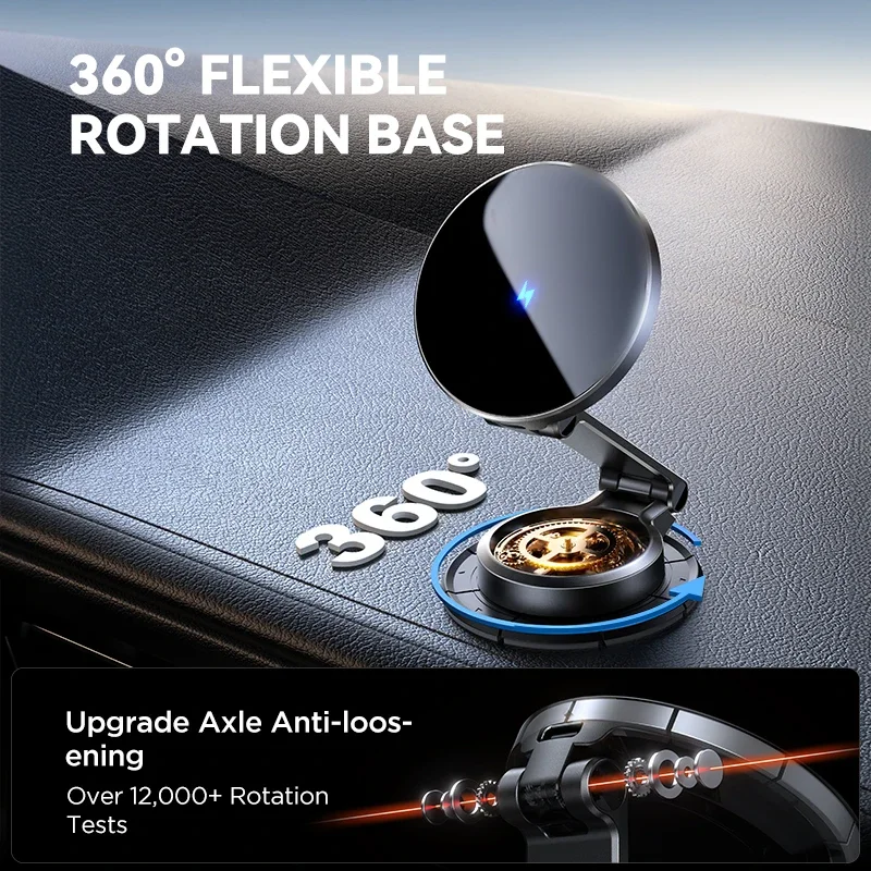 Phone Holder Joyroom 15W Wireless Charging Magnetic Car Phone Holder N55 Strong Magnet Phone Mount 360&deg;Rotation Foldable Holder 4.7-7&lsquo;&lsquo;