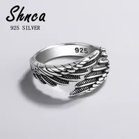 925 Sterling Silver Angel Wings Feather Thai Silver Open Rings For Women Girl Female Open Rings For Women Bague LR039 1