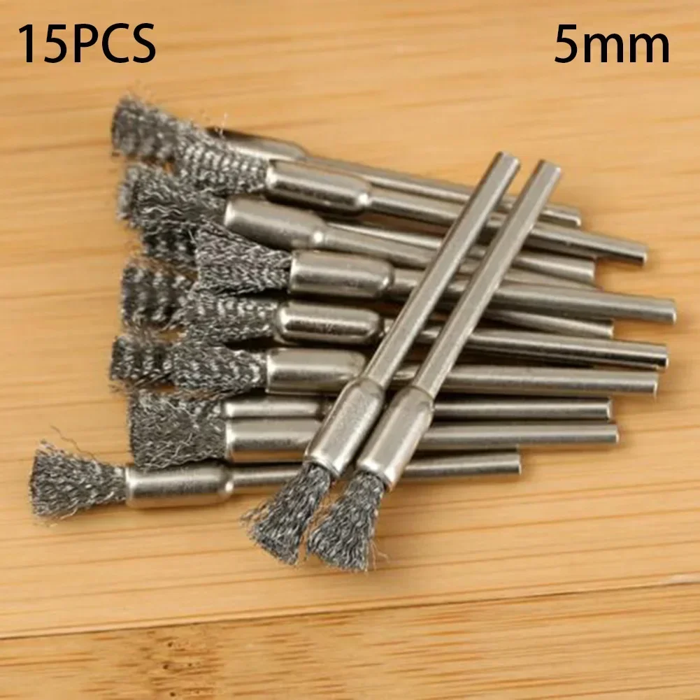 15pcs Pencil Brushes Stainless Steel Wire Wheel Mandrel Set-Dremel Rotary Tool 3.17mm Shank Mandrel DIY Tool stainless steel wire brush wire brush wire brush set wire cleaning brush electric wire brush