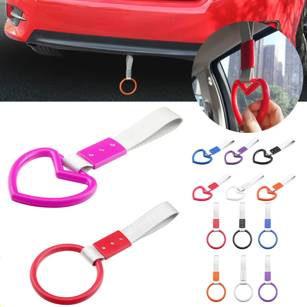 2 PCS Pink Heart Car Handle Straps - Bumper Warning Rings & Interior Decor