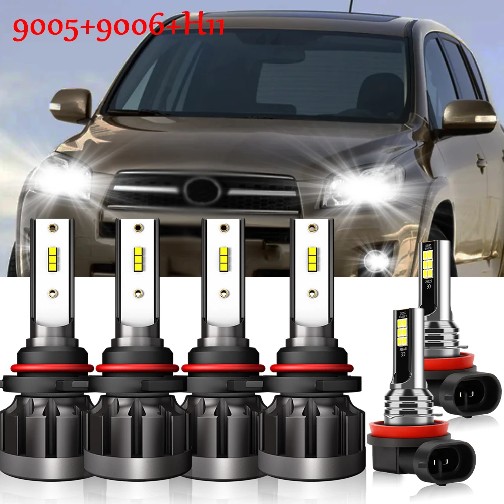 

6x 9005 9006 LED Headlights High Low Beam H11 Fog Bulbs Combo Car Conversion Turbo Lamps Kit For Toyota RAV4 2013 2014 2015