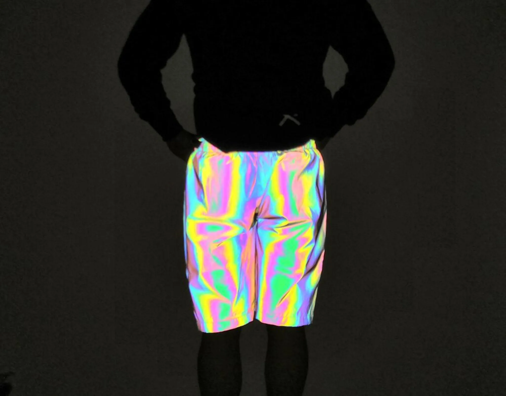 Fashion Holographic Men's Black Reflective Rave Rainbow Shorts Festival Party Psychedelic Shorts 5