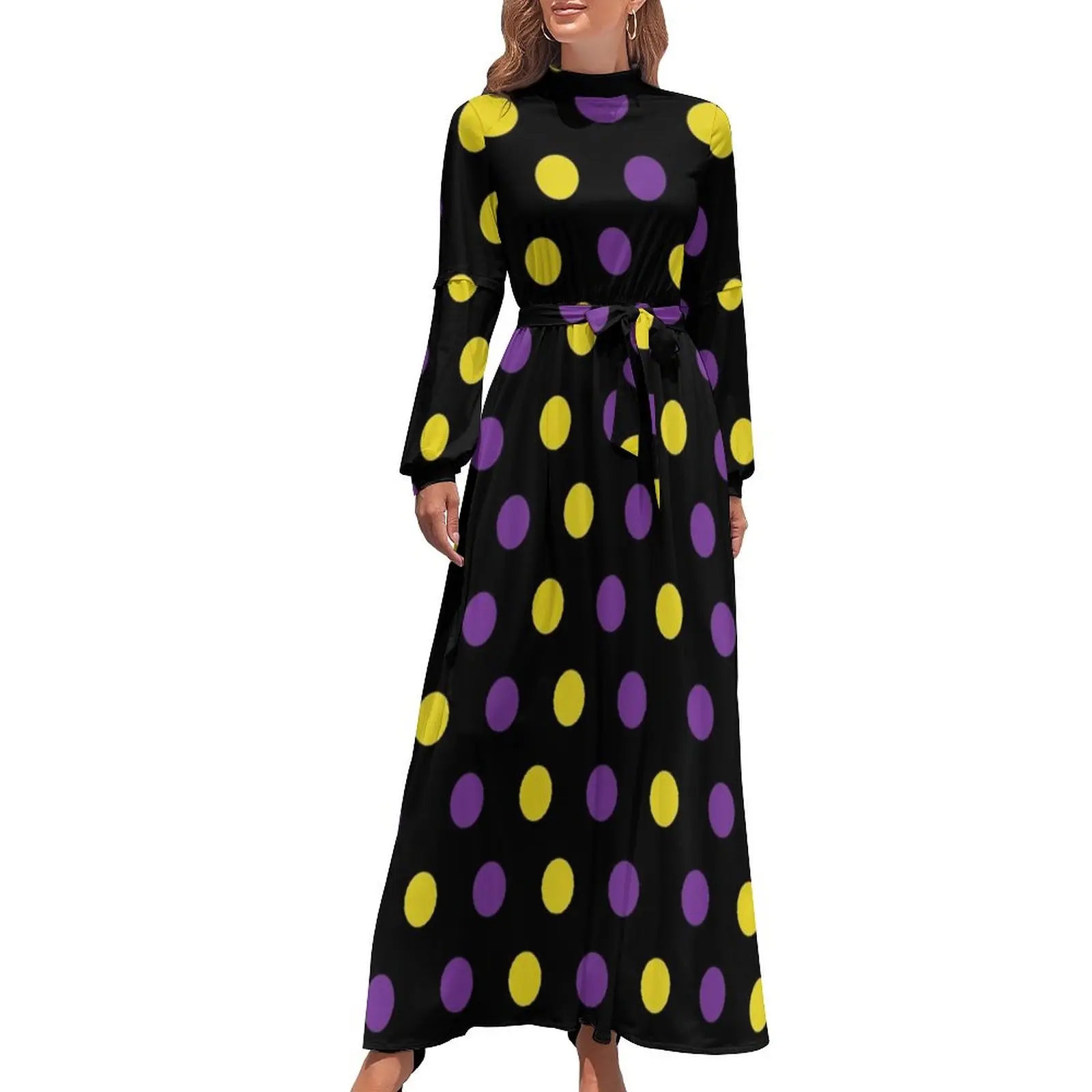Vestido largo de verano con lunares morados y dorados, ropa de lujo para mujer, vestido ajustado