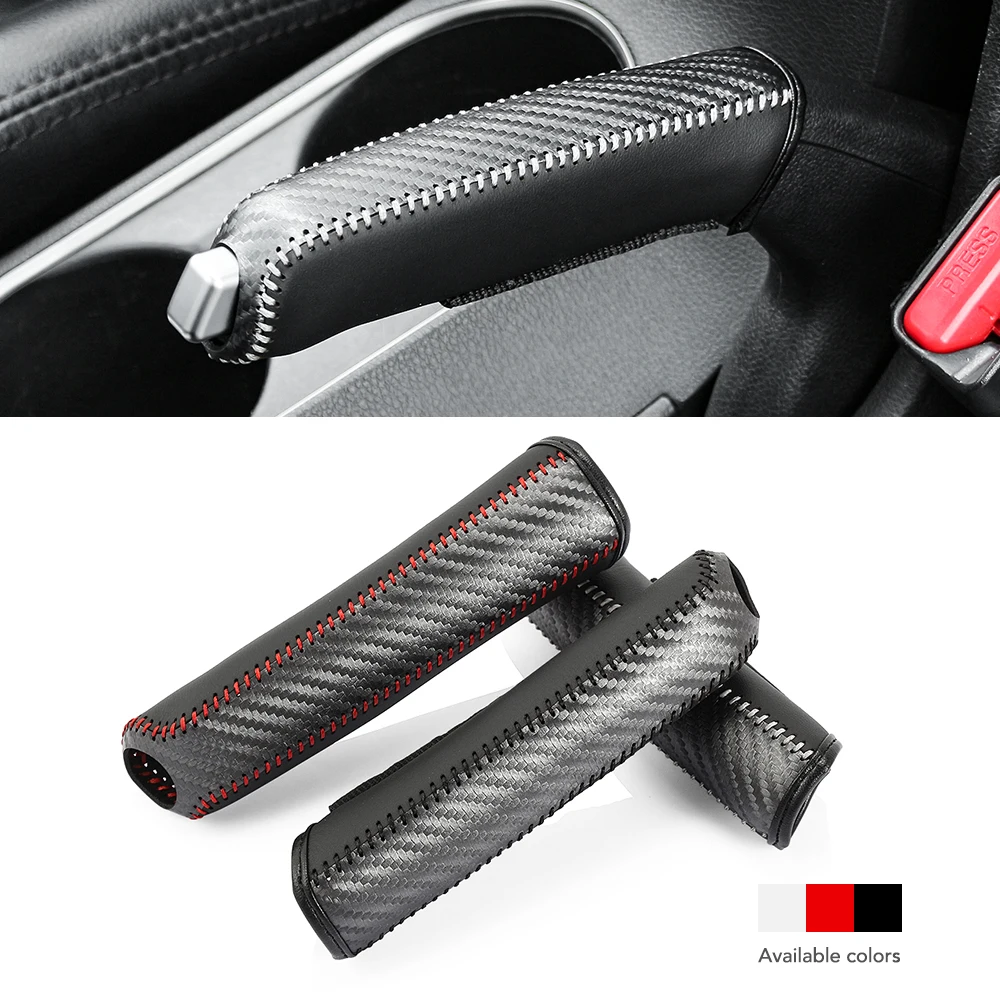 Carbon Fiber Style Leather Gears Handbrake Cover Auto Interior for