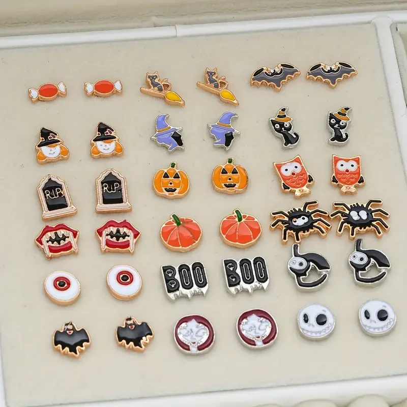 52 Pcs Halloween Women Jewelry Set Punk Cartoon Ghosts Bats Pumpkins Earrings Pendant Necklaces Festive Season Jewelry Gift 2024