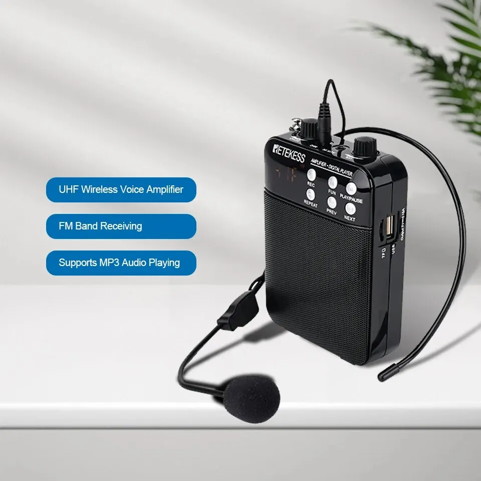Handheld Megaphone Retekess TR619 Megaphone Portable 3W FM Recording Voice Amplifier Teacher Microphone Speaker Mp3 Player FM Radio for Tour Guide wireless voice amplifier voice amplifier handheld megaphone