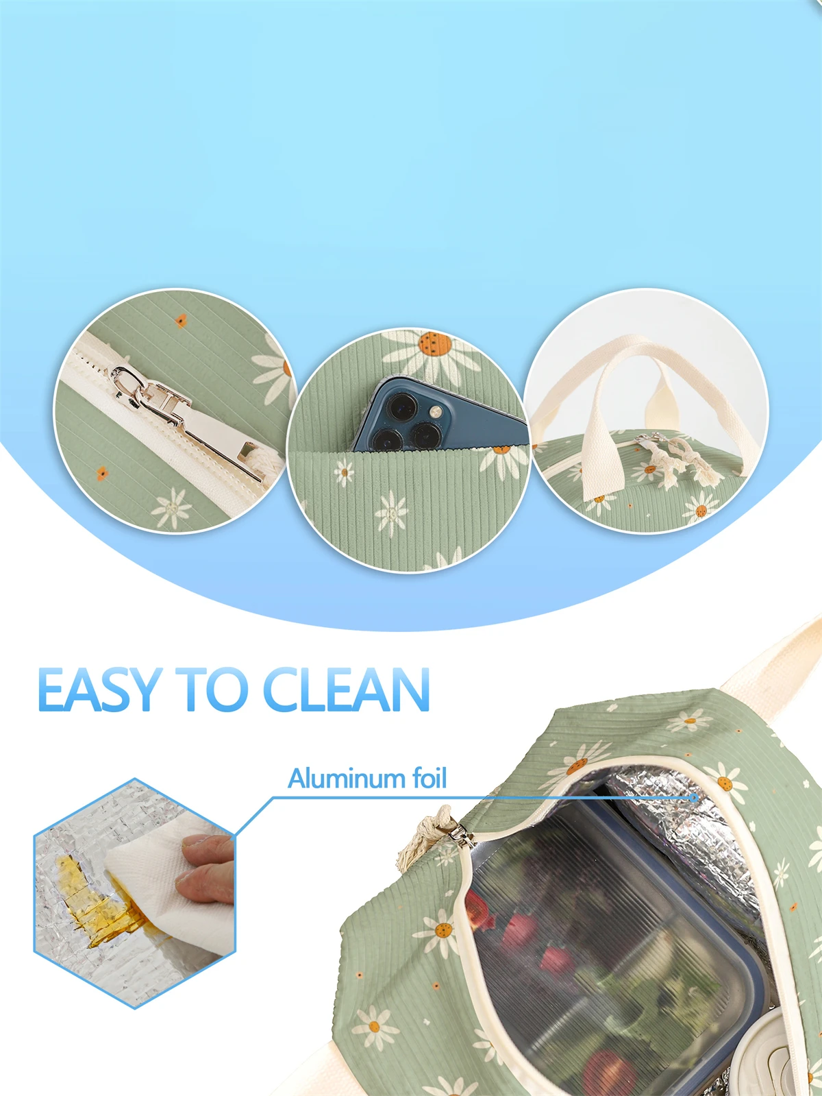 1pc- insulated lunch box bag thickened student portable lunch bag