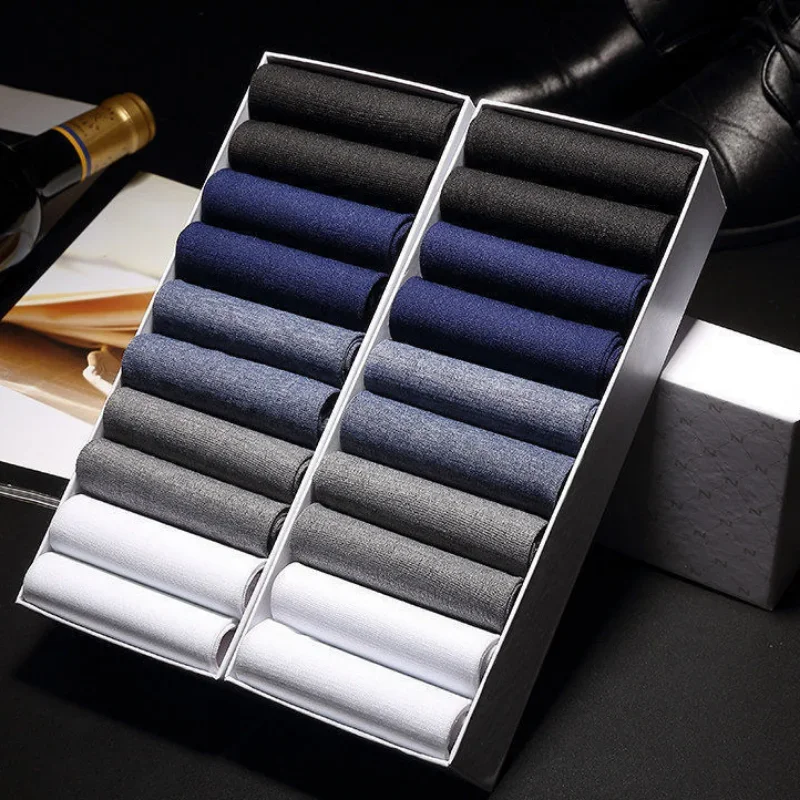 10Pair Men Bamboo Fiber Short Socks Thin Elastic Silky Sock Summer Breathable Mens Socks Simple Mens Middle Tube Stockings Socks