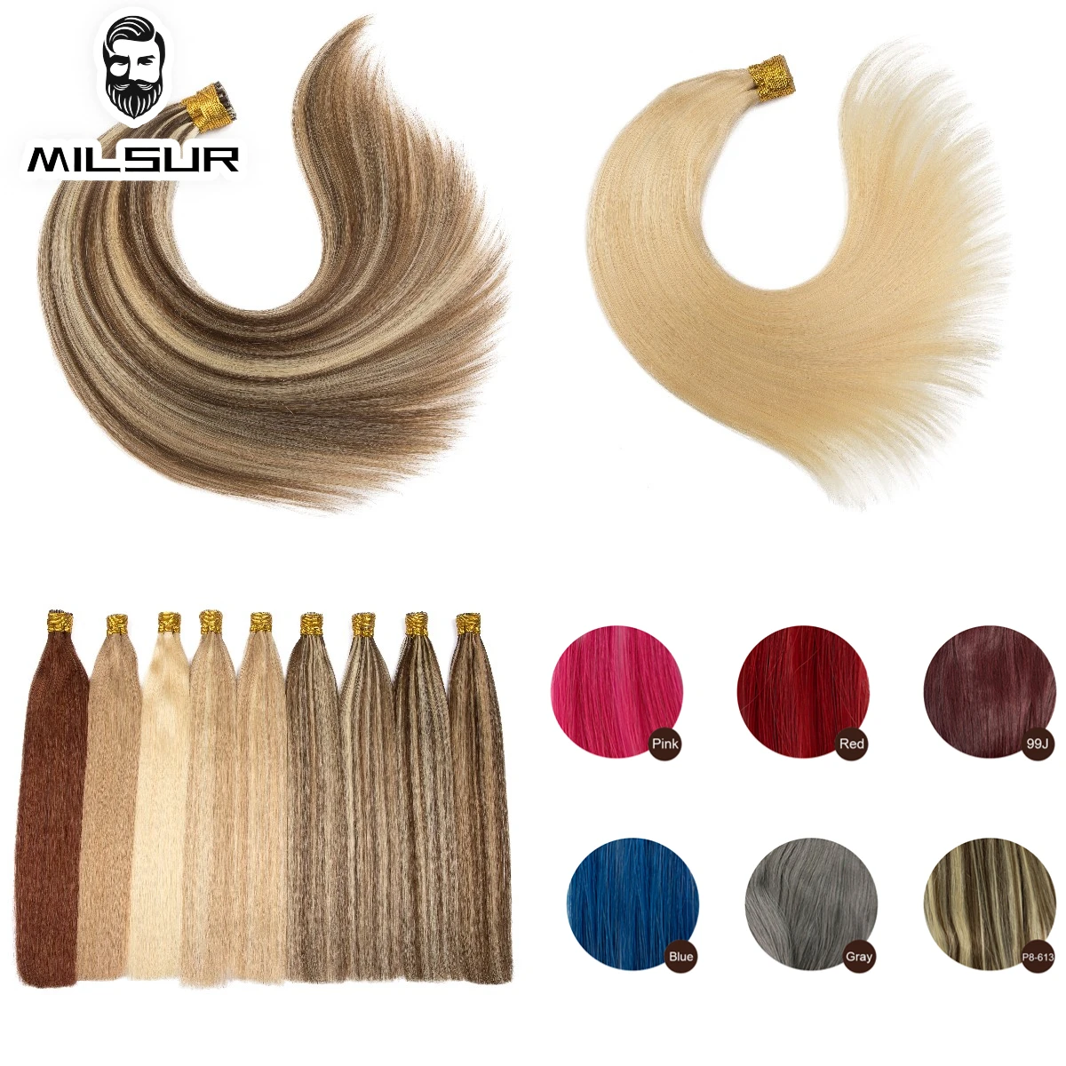 Red I Tip Hair Extensions Human Hair 1.2cm Keratin Natural Extension Nail Bond Capsule NonRemy Pink