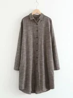 Plus Size Women Blouse Shirts 2025 New Korean Style Loose Plaid Autumn Clothes Casual Retro Stripes Single Breasted Long Sleeves - Image 4