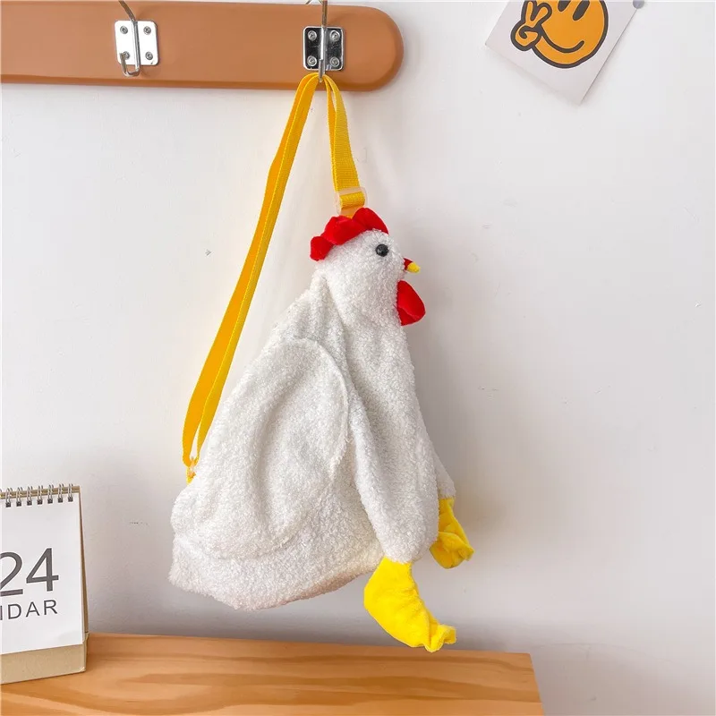 Chickens Shape Pellet Fiber Crossbody Bags for Woman Short Plush Funny Cartoon Handbag Shoulder Bag, Teen Youth Children Gits