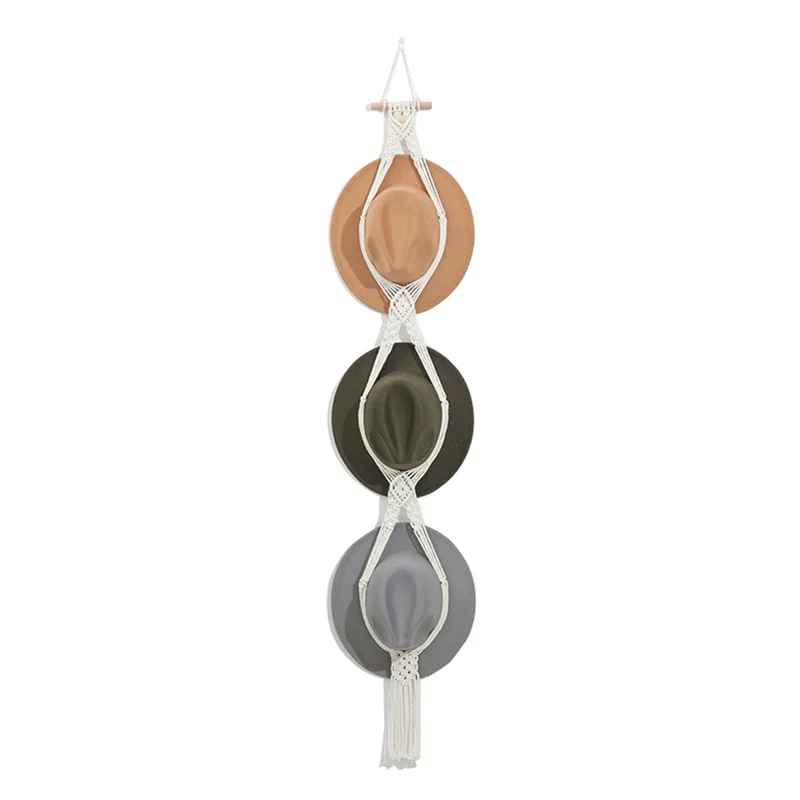 Bohemian Multilayer Macrame Hanging Hat Organizer Nordic Cotton Rope Tapestry Caps Display Rack Storage For Home Wall Decoration 4