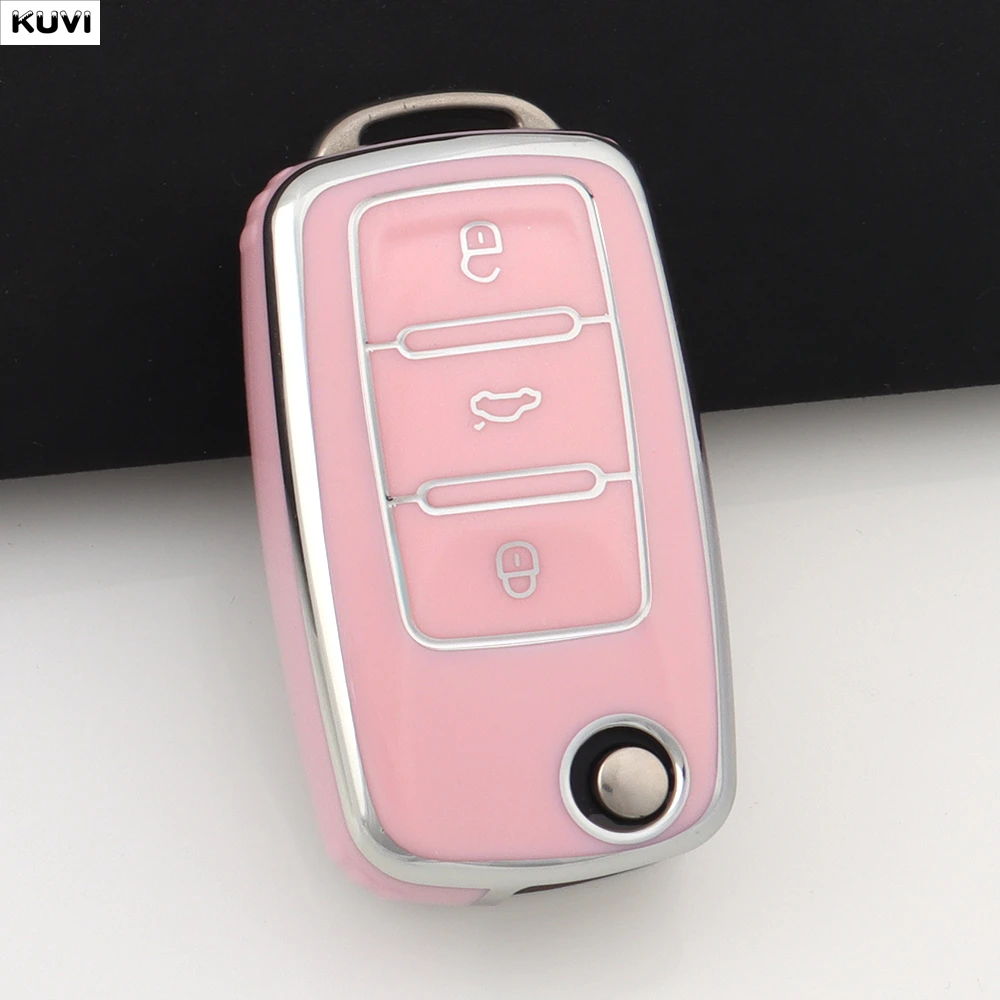 Pink TPU Car Flip Key Case Cover