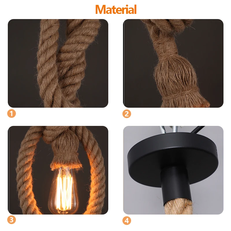 Vintage Hemp Rope Pendant Light Holder 1/2/3/4/5 head AC85-265V Loft Personality Industrial Pendant Lamp Edison hanglamp