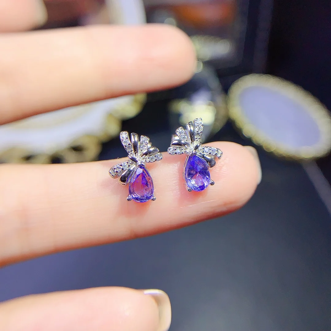 

Natural Tanzanite Earrings, 925 Silver Certified, 4x6mm Purple Gem, Girls' Holiday Gift, Free Product Delivery