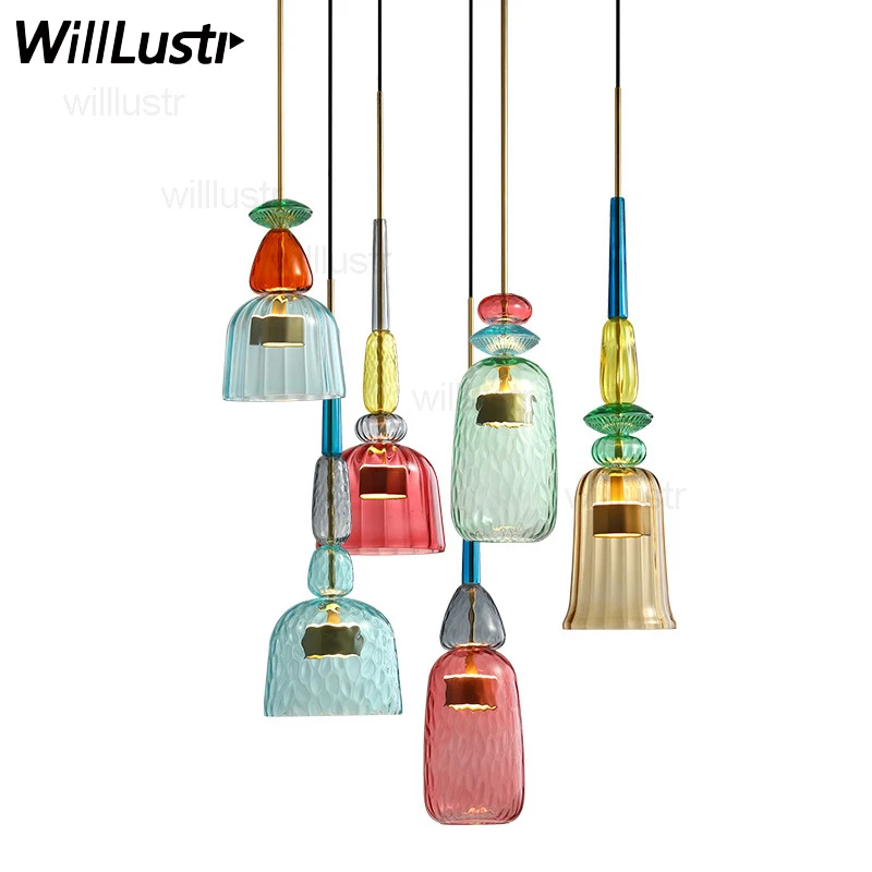 

Macaron Color Glass Pendant Lamp Candy Suspension Light Hotel Restaurant Mall Bar Cafe Dinning Room Hanging Ceiling Chandelier