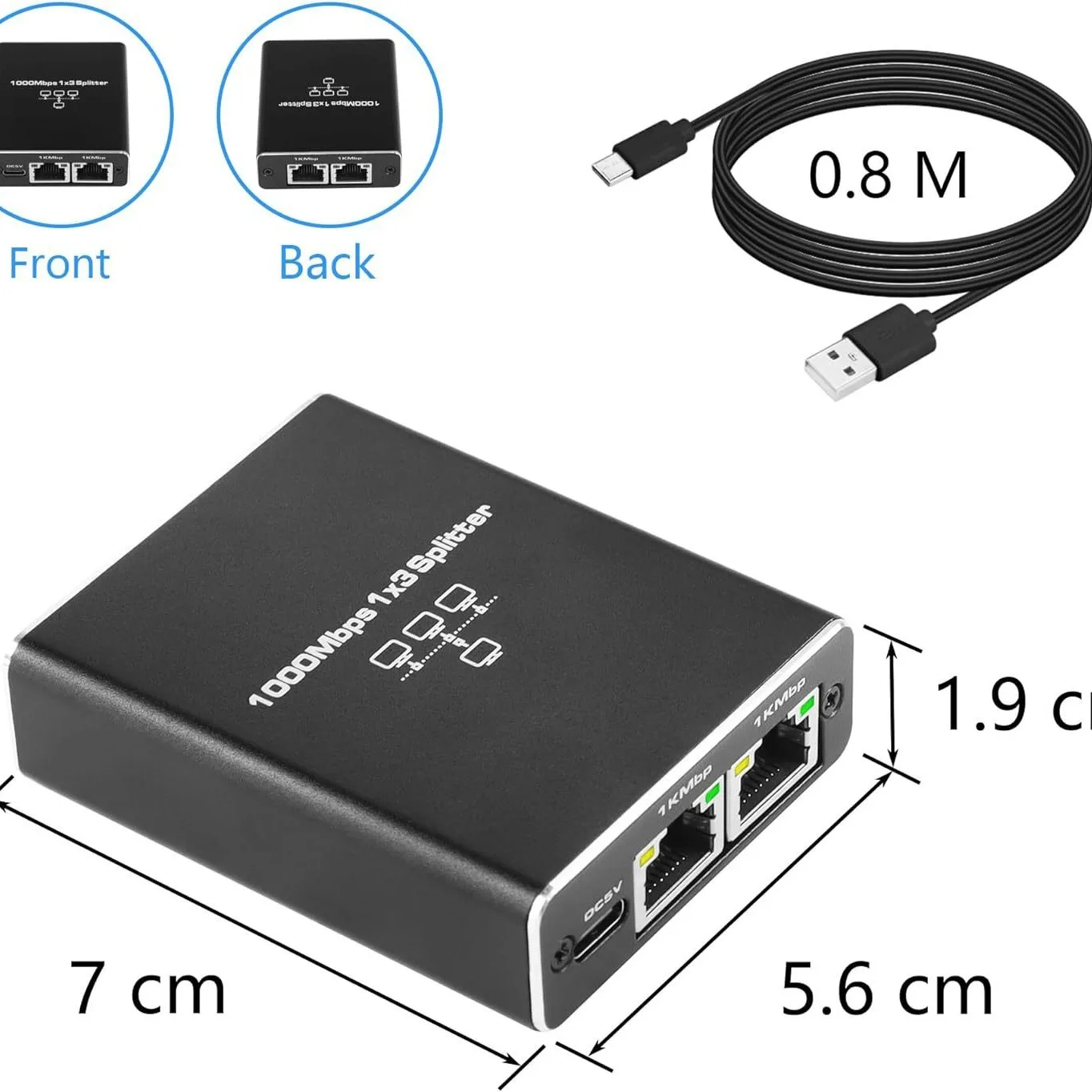 

Rj45 Splitter 1 to 3 Gigabit Ethernet Adapter with USB Power Cable 1000Mbps Internet Network Cable Extender RJ45 LAN Switch