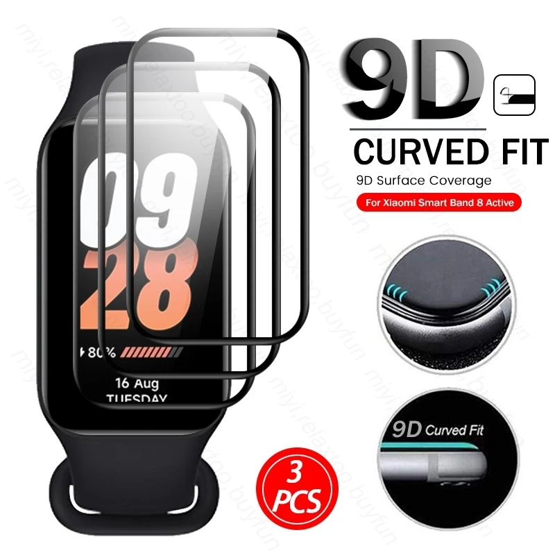 

3Pcs 9D Curved Soft Protective Glass For Xiaomi Smart Band 8 Active 8Active 2023 1.47" Smartband Screen Protector Cover Film HD