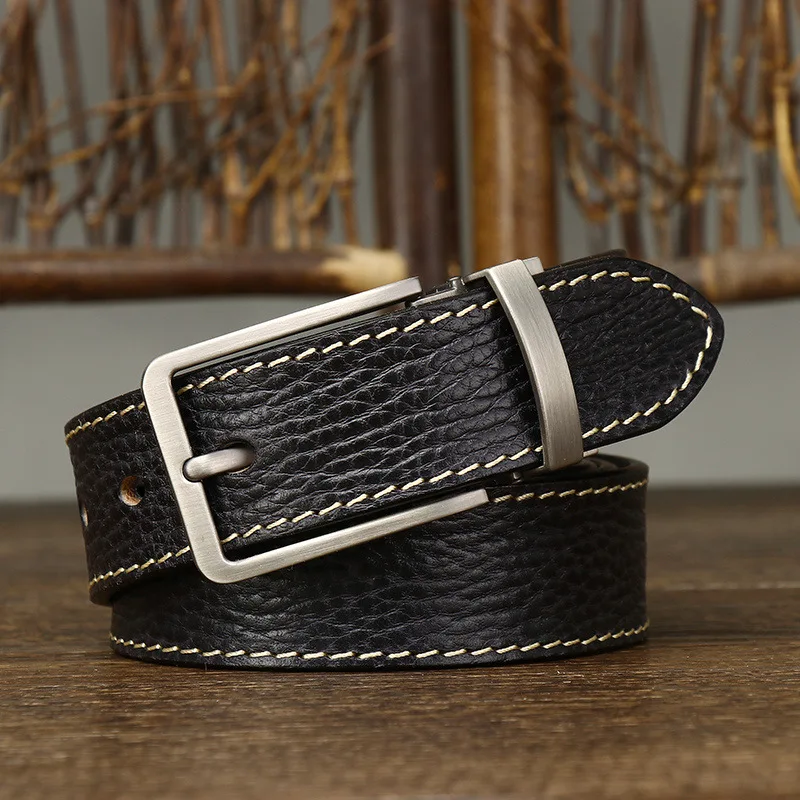 

3.3CM Male Leather Belt Men Genuine Leather Strap Luxury Alloy Pin Buckle Casual High Quality Cowskin Belt Fashion Designer