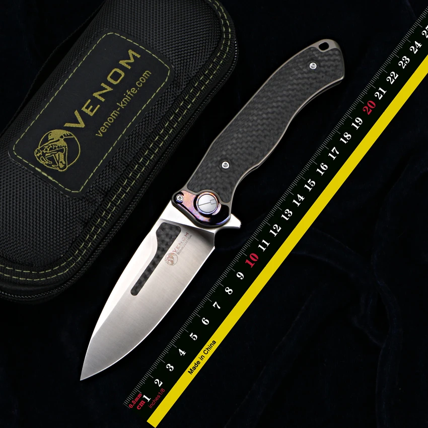 

VENOM BONE DOCTOR M390 Titanium CF Flipper Folding Knife Outdoor Camping Hunting Survival Pocket Kitchen Fruit Knives EDC Tools